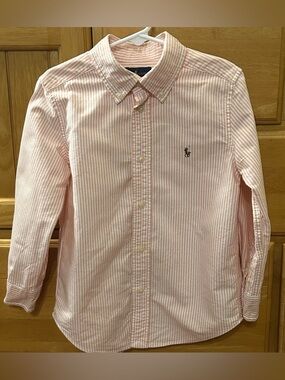 Ralph Lauren Boy's Peach & White Button Down Shirt w/Detailed Pony/Rider Size 5